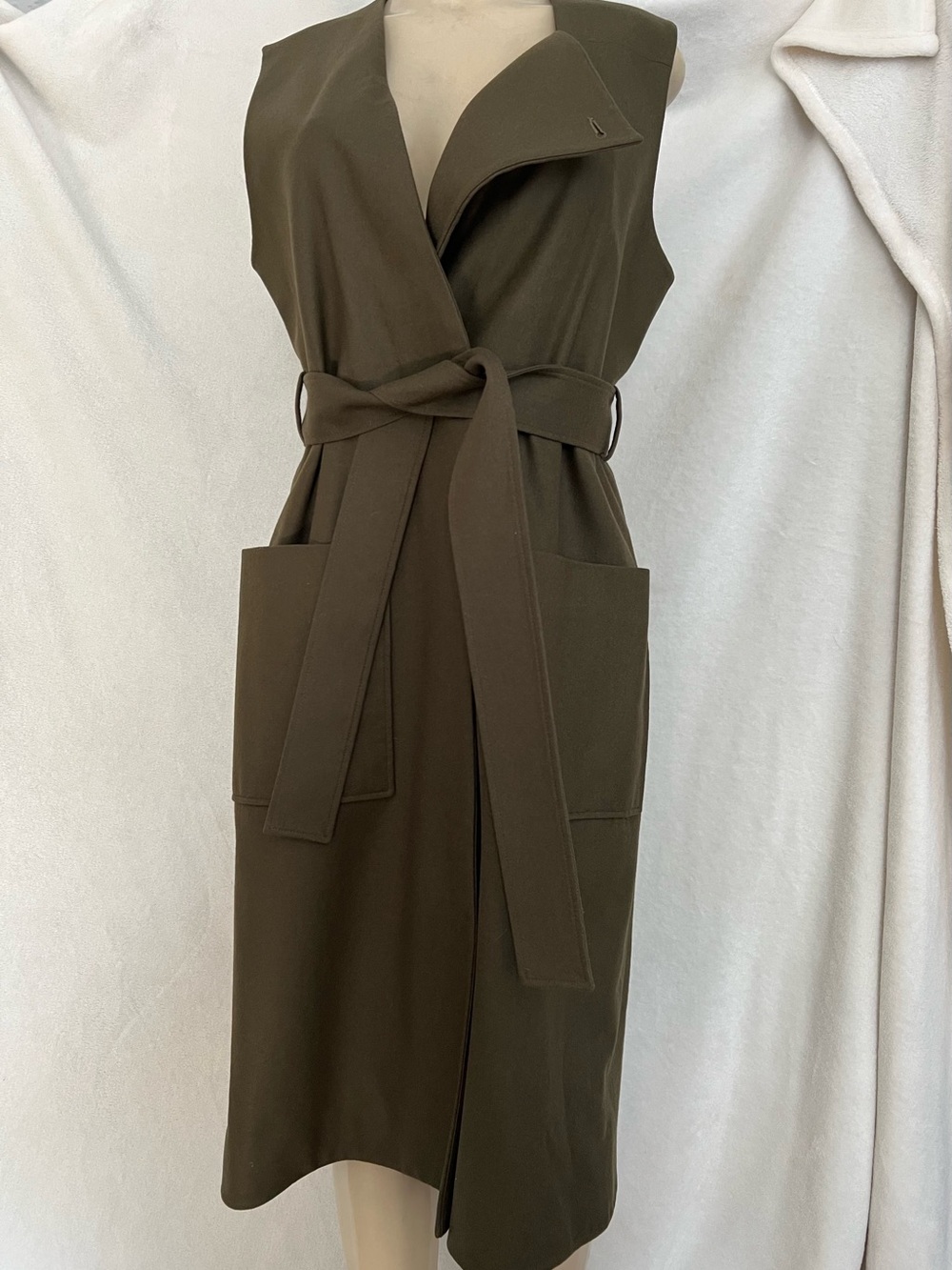 COS Olive Wool Shirt Dress/ Long Vest Sz12
